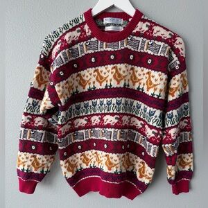 Northern Isles vintage hand embroidered sheep duck knit crew neck sweater sz M